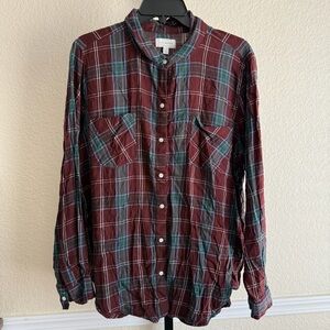 Lucky Brand Plaid Flannel Button Up Shirt XL Grunge Loose Fit Oversized Shacket